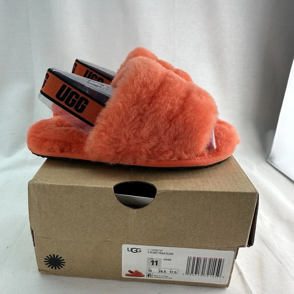 UGG Toddler Girls Fluff Yeah Slide Slippers Size 11T Hong Orange New w/ Box